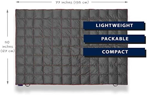 Down Camping Blanket - Puffy, Packable, Lightweight and Warm | Ideal for Outdoors, Travel, Stadium, Festivals, Beach, Hammock | 650 Fill Power Water-Resistant Backpacking Quilt