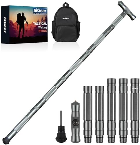 aiGear Tactical Stick Hiking Walking Staff - Trekking Poles Tactical Staff Adjustable Hiking Stick Gear for Outdoor Survival Camping Hiking