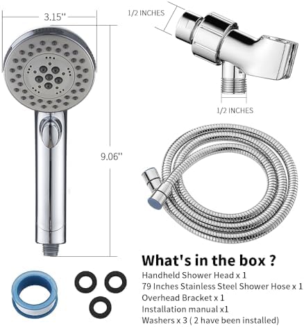 High Pressure 6 Setting Shower Head Hand-Held with ON/OFF Switch and Spa Spray Mode - Hand Held Shower Head with Handheld Spray - Shower Head with Hose - Chrome