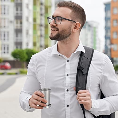 Tessco 6 Pieces Collapsible Shot Glasses Stainless Steel Collapsible Cup Reusable Portable Travel Folding Cup with Lid and Keychain for Camping Hiking Cycling (2.5 oz)