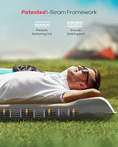 QPAU Camping Sleeping Pad, 2 Person Camping Mat, Enhanced Support for Healthy, with Built-in Foot Pump, 4.7 Inch Durable Sleeping Mattress for Camping, Hiking, Backpacking and Home