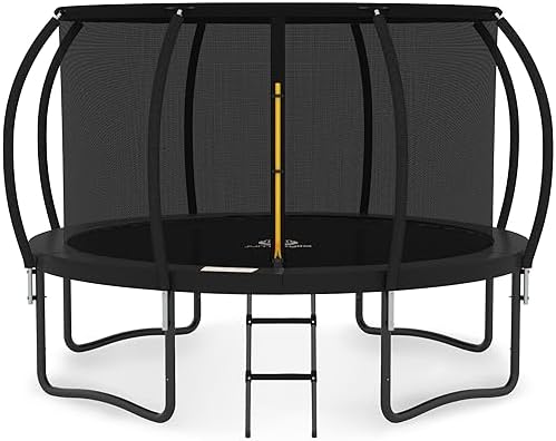 JUMPZYLLA Trampoline Outdoor 8FT 10FT 12FT 14FT 15FT 16FT with Enclosure and Ladder, ASTM Approved Recreational Trampoline for Kids and Adults, Anti-Rust Coated Frame