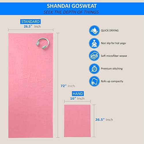 Shandali GoSweat Non-Slip Hot Yoga Towel with Super-Absorbent Soft Suede Microfiber in Many Colors, for Bikram Pilates and Yoga Mats.