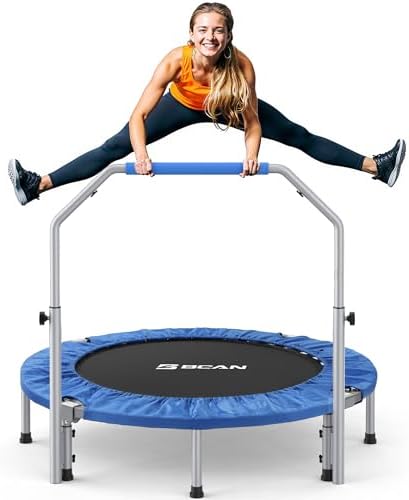 BCAN 40/48" Foldable Mini Trampoline Max Load 330lbs/440lbs, Fitness Rebounder with Adjustable Foam Handle, Exercise Trampoline for Adults Indoor/Garden Workout