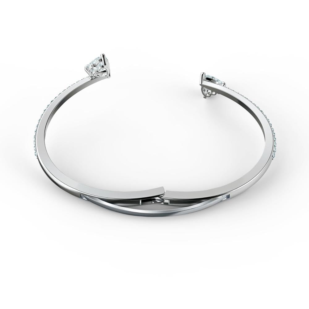 Swarovski Mesmera Bangle Bracelet, Heart-Shaped Clear Crystals on a Rhodium Finish Cuff, Size M, from the Attract Soul Collection