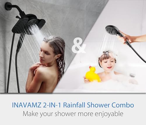 Black Shower Heads with Handheld Spray Combo 2.5GPM: 10” Rainfall Shower Head & Detachable Shower Head, 10 Spray Settings Handheld Shower Head with ON/OFF Switch and 15-Stage Filter