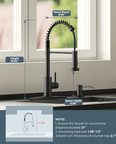 FORIOUS Black Kitchen Sink Faucet with Pull Down Sprayer, Stainless Steel Commercial Single Handle Classic Spring Pull Out Bar Sink Faucet for Farmhouse Camper Laundry Utility Room