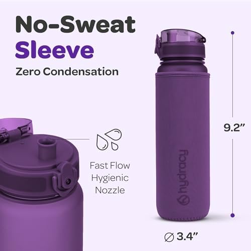 Hydracy Water Bottle with Time Marker -Large BPA Free Water Bottle & No Sweat Sleeve -Leak Proof Gym Bottle with Fruit Infuser Strainer & Times to Drink -Ideal for Fitness Sports & Outdoors