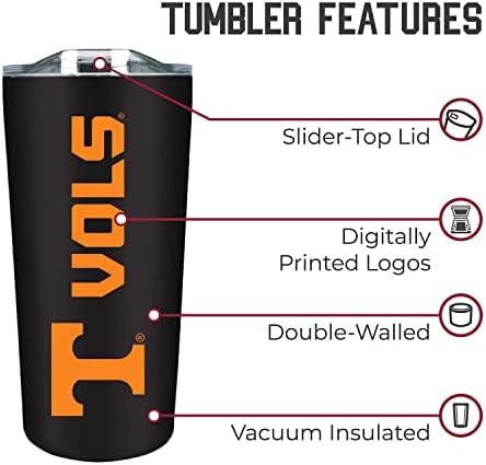 Campus Colors NCAA Stainless Steel Tumbler perfect for Gameday - 18 oz - Double Walled - Keeps Drinks Perfectly Insulated (Tennessee Volunteers - Black)