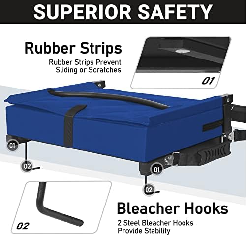 Sheenive Stadium Seats for Bleachers with Back Support, Bleacher Seats with Backs and Cushion Wide, Padded Portable Folding Comfort Stadium Chair with Shoulder Strap, Perfect for Sports Events, Blue