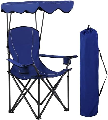LET'S CAMP Camp Chair with Shade Canopy Folding Camping Recliner Chair with Carry Bag for Outdoor Camping Hiking Beach, Heavy Duty 350 LBS