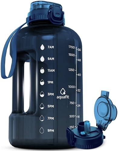 AQUAFIT 64 oz Water Bottle with Time Marker - Straw & Chug Lid - BPA Free Big Water Bottle with Straw - Gym Water Bottle with Handle - Gallon Water Jug (64 Ounces, Nebula)