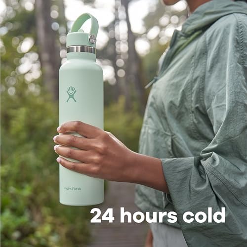 Hydro Flask 24 Oz Stainless Steel Standard Mouth Water Bottle with Flex Straw Cap and Double-Wall Vacuum Insulation