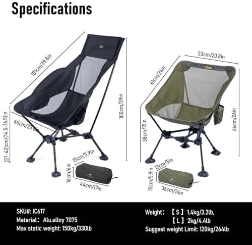 iClimb Ultralight Compact Camping Folding Beach Chair with Anti-Sinking Large Feet