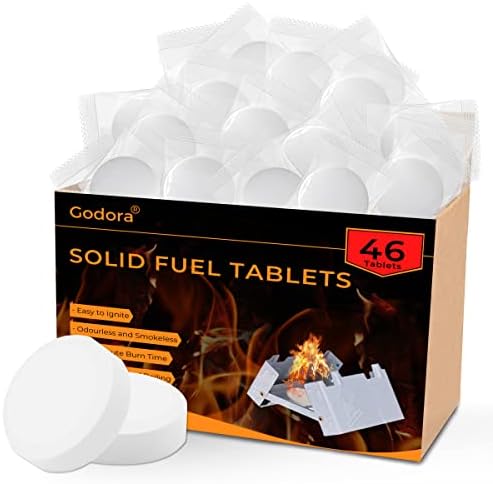 Godora Solid Fuel Tablets, Powerful Solid Fuel (1300-Degree), Lit Easily Solid Fuel Tablets, Waterproof Solid Fuel Tablets for Backpacking, Outdoor, Camping, and Emergency Use -Eco Friendly