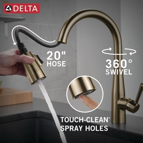 Delta Faucet Essa Pull Down Kitchen Faucet Gold with Pull Down Sprayer, Kitchen Sink Faucet for Kitchen Sink with Magnetic Docking Spray Head, Champagne Bronze 9113-CZ-DST