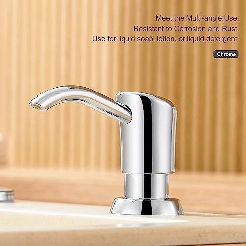 GAGALIFE Built in Sink Soap Dispenser or Lotion Dispenser for Kitchen Sink, Chrome ABS Pump Head, with 17 Ounce Large PET Soap Bottle