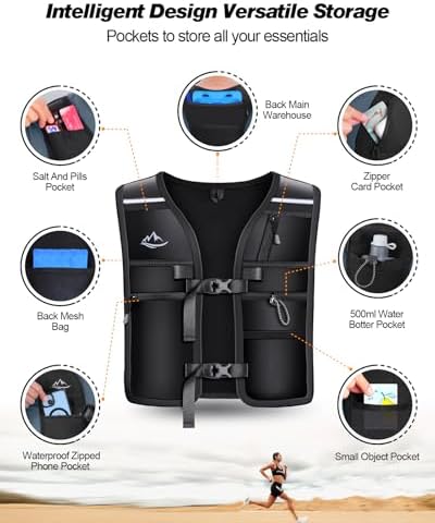 Running Vest for Women Men, Reflective Hydration Vest with Adjustable Waistband & Phone Pocket, Lightweight Breathable Running Water Vest for Jogging Hiking Trail Cycling and Marathon Race
