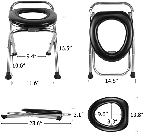 BLIKA Portable Toilet for Camping, 350LBS Stainless Steel Foldable Camp Travel Toilet with Soft Seat for Adults, 16.5-Inch Portable Toilet for Truckers, Camping, RV Travel, Road Trips, Outdoor Use