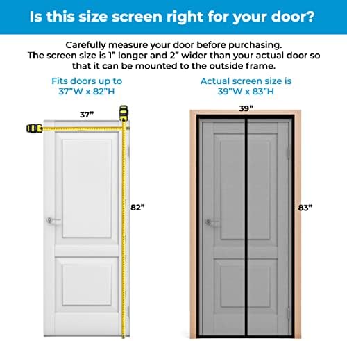 Fenestrelle Magnetic Screen Door for Standard, French & Sliding Door, Large Pet & Kids, Keep Bugs Out, Heavy Fiberglass Mesh, Self Closing Continuous Magnetic Seal (Fits Door Size 37"x80", White Trim)