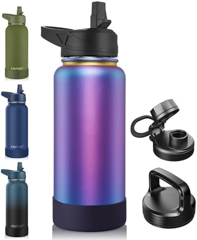 CIVAGO 32 oz Insulated Water Bottle With Straw, Stainless Steel Sports Water Cup Flask with 3 Lids (Straw, Spout and Handle Lid), Wide Mouth Travel Thermal Mug, Dark Aurora