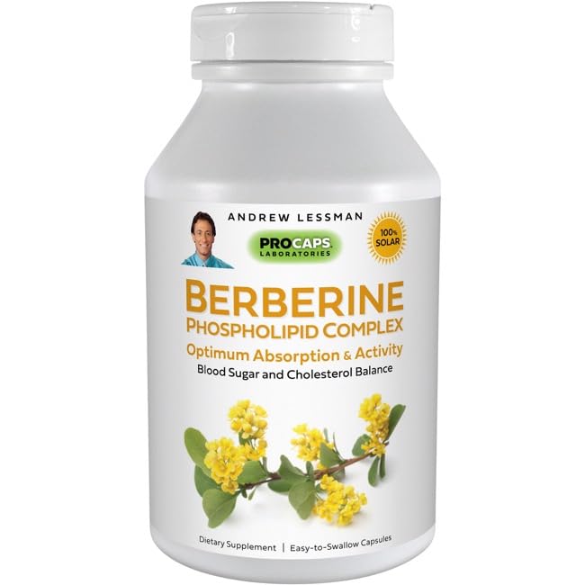 ANDREW LESSMAN Berberine Phospholipid Complex 60 Capsules - Barberry Root Extract. Small Easy to Swallow Capsules