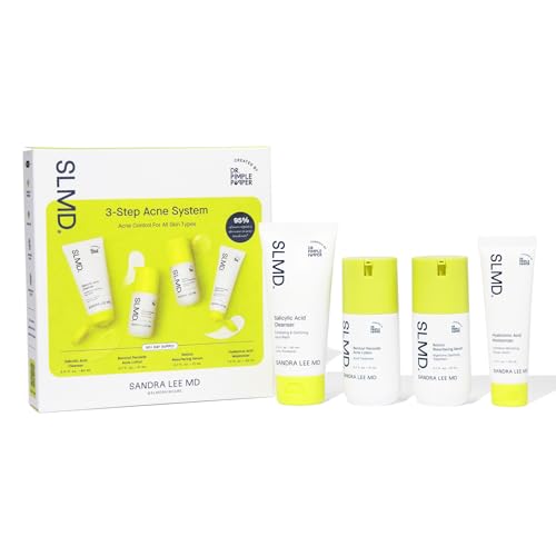 SLMD Skincare by Dr. Pimple popper - 30-Day Acne System - 4-pc Kit - 3 Steps, 2x per Day Full Routine to Treat and Prevent All Stages of Acne