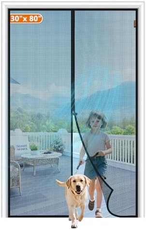 MAGZO Magnetic Screen Door Fit Door Size 30 x 80 Inch, Screen Size 32" x 81" Sturdy Magnet Middle Opening Screen Mesh