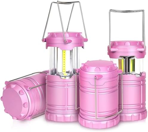 4-Pack LED Pink Camping Lanterns, Portable Camping Lights, Outdoor Handled Lamps, Essential Emergency Lights for Power Outages, Hiking, Hurricane