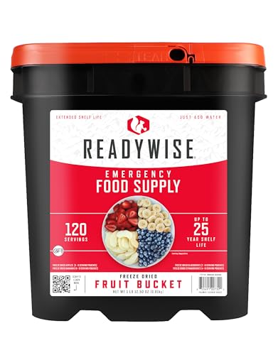 READYWISE - Emergency Food Supply, Fruit Bucket, 120 Servings, MRE, Premade, Freeze Dried Survival Food for Hiking, Adventure & Camping Essentials, Individually Packaged, 20 Year Shelf Life