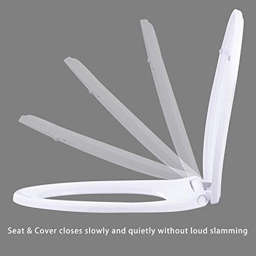 Hibbent Premium Elongated Toilet Seat with Cover Quiet Close, One-Click to Quick Release, Easy Installation Non-Slip Seat Bumpers, Slow Close Toilet Seat and Cover, Easy Cleaning-White Color