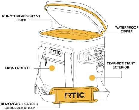 RTIC Ultra-Tough Soft Cooler 12 Can, Insulated Bag Portable Ice Chest for Lunch, Beach, Drink, Beverage, Travel, Camping, Picnic, Car, Trips, Floating Cooler Leak-Proof with Zipper