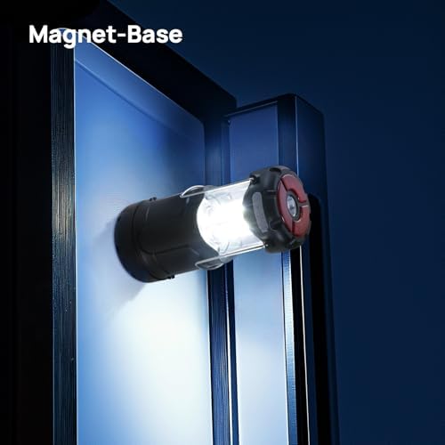 2 Pack Collapsible LED Camping Lantern, Consciot USB C Rechargeable and Battery Powered 2-in-1 Emergency Light with Flashlight and Magnetic Base, Power Outages Hurricane Supplies Survival Kits,Black