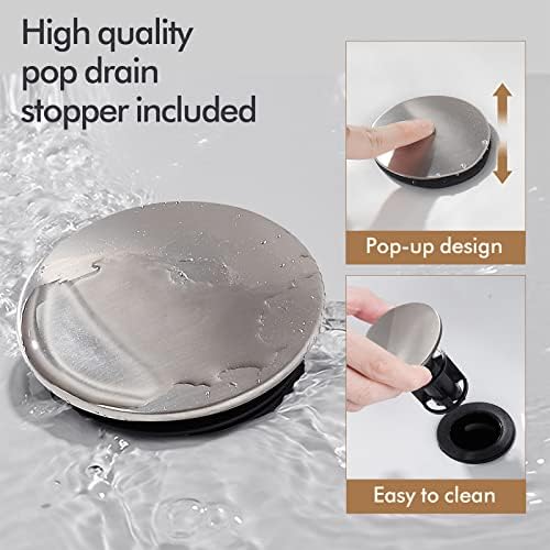 FRANSITON Brushed Nickel Waterfall Bathroom Faucet Lavatory Single Handle 1 or 3 Hole Bathroom Sink Faucet Washbasin Faucet with Deck and Pop-up Drain (Brushed Nickel- Set of 2, Short)