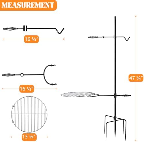 CANDANA Campfire Grill Grate with Keetle Hook Camp Fire Pit Cooking Equipment 360° Rotatable Swivel for Outdoor Camping BBQ Heavy Duty Fireplace Firepit Grilling Parts