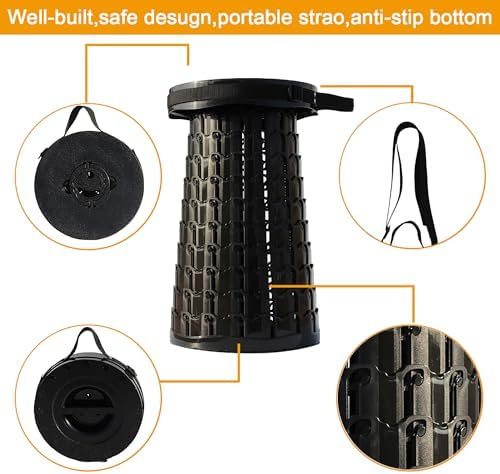 ALEVMOOM Upgraded XXL 19.7" Portable Collapsible Stool with Cushion,Telescoping Folding Stool for Adults,Yet More Sturdy Camping Stool with Load Capacity 1000lbs,for Outdoor Garden Hiking BBQ