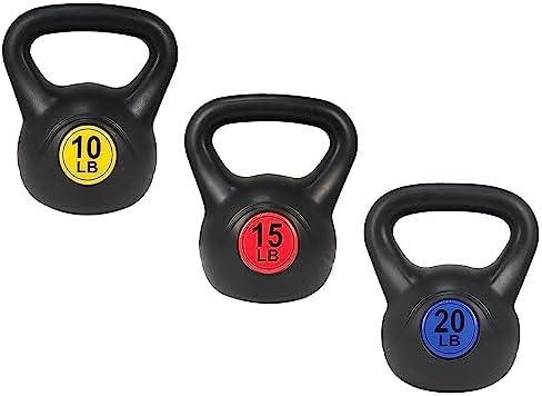 Wide Grip 3-Piece Kettlebell Exercise Fitness Weight Set, Include 5 lbs, 10 lbs, 15 lbs and 20 lbs, Set of 3 or Set of 4