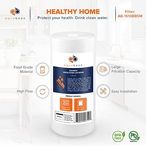 Aquaboon 5 Micron 10 x 4.5 Well Water Sediment Filter Replacement Whole House Water Filter Cartridge Compatible with DGD-5005, WFHD13001B, 2-Pack