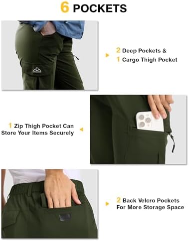 TBMPOY Women's Hiking Cargo Pants Lightweight Water Resistant Quick Dry Fishing Camping Travel Work Pant with 6 Pockets