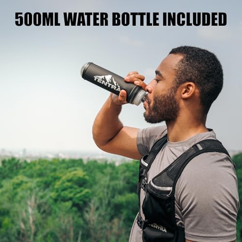 Running Phone Holder Vest with 500ml/17oz Running Water Bottle | Waterproof Phone Pouch Reflective Vest | 8 Pockets, Lightweight Hydration | Accessories for Men & Women