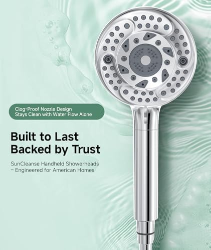 SunCleanse Filtered Shower Head with Handheld, 9-Spray Setting Detachable Showerhead with Filters, Shower Head for Hard Water - Filtered Chlorine, Improve Skin and Hair Texture, Chrome