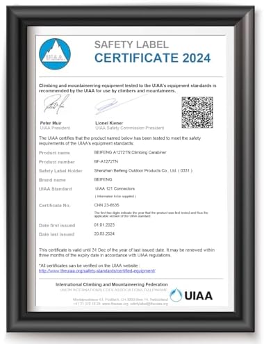 25KN Auto Locking Carabiner - UIAA Certified Heavy Duty Climbing Carabiners for Rock Climbing, Camping, Rappelling, Hunting, Rescue Equipment - Professional Carabiner Clips (Black)