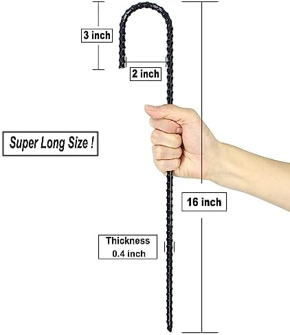 16 Inch Ground Rebar Stakes, J Hook Extra Heavy Duty Rust Proof Coated Steel Ground Anchors with Chisel Point End for Camping Tent and Canopy Tent (8)