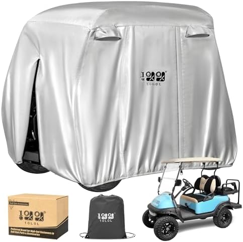 10L0L 2/4/4+2 Passenger Golf Cart Cover Fits for Yamaha EZGO Club Car, 420D Waterproof Durable Polyester Golf Cart Cover with Three Zipper Doors Windproof Sunproof - Black/Army Green/Sliver