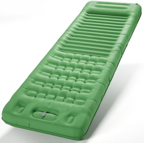 INVOKER 5.12" Camping Sleeping Pad with Built-in Foot Pump, Ultralight Inflatable Camping mat, for Camping, Backpacking, Hiking, Car Travel, Tent, Picnic, Beach, Green