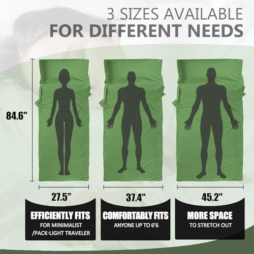 Frelaxy Ultralight Sleeping Bag Liner - Lighter & Compact, 3 Sizes Travel Sheets & Adult Sleep Sack, Comfy Breathable & Cooling & Silky Soft, Quick-Drying, for Backpacking, Hotel, Camping, Hostels