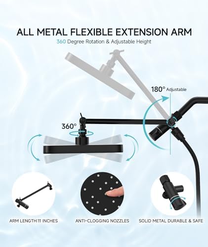 High Pressure Rain Shower Head with Handheld Spray Combo Set, Adjustable 12" Rainfall Dual Shower Head, Double&Tandem Shower Head, Waterfall Showerhead Bathroom -Matte Black