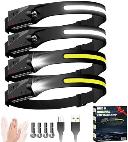 Headlamp Rechargeable 4Pack, 6 Mode Headlamps for Adults 1200Lumens LED Headlamp with Motion Sensor,230°COB Wide Beam Headlight Bright Headlamps Flashlight for Camping Accessories Gear, Hiking,Running