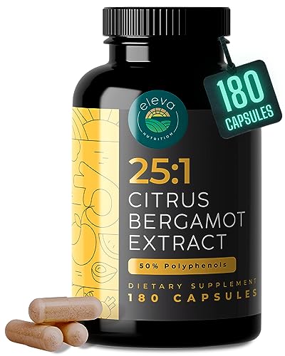 Citrus Bergamot Extract 1000mg Capsules Contains 25:1 Citrus Bergamont, 50% Polyphenols Extract and Black Pepper Natural Formula is Vegan and Non-GMO 180 Capsules
