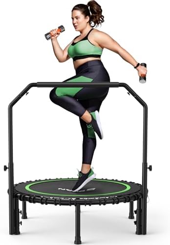 BCAN 450/550 LBS Foldable Mini Trampoline, 40"/48" Adult Fitness Trampoline with Bungees, U Shape Adjustable Foam Handle, Stable & Quiet Exercise Rebounder,Indoor/Outdoor Workout